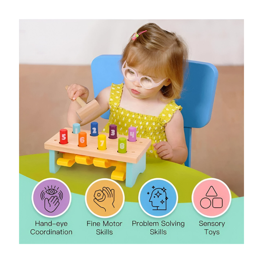 Banco de Madera para Martillar con Mazo Interactivo.