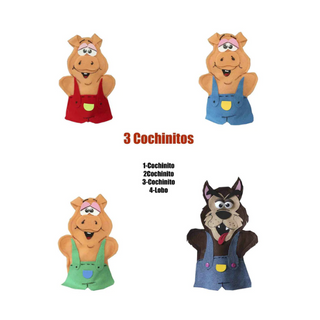 Guiñoles (Títeres) Los 3 Cochinitos ( Guante y Dedo)