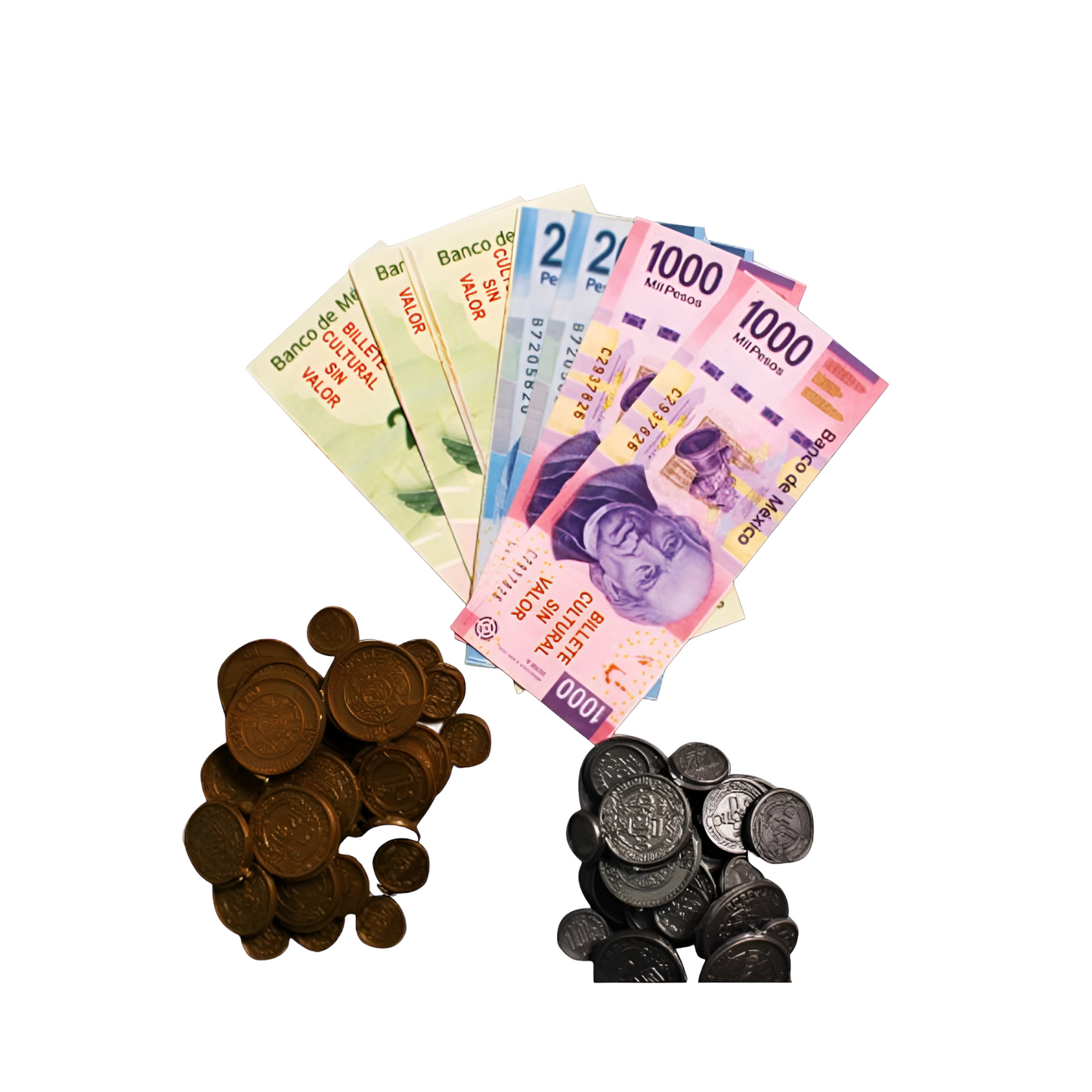 Lotería Tradicional Mexicana con fichas, billetes y monedas