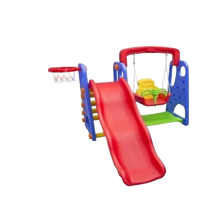 Resbaladilla, columpio y canasta