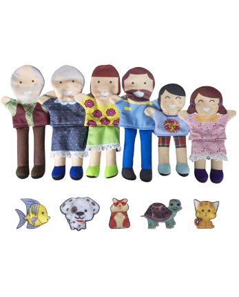 Títeres de la familia y mascota (2 tamaños).